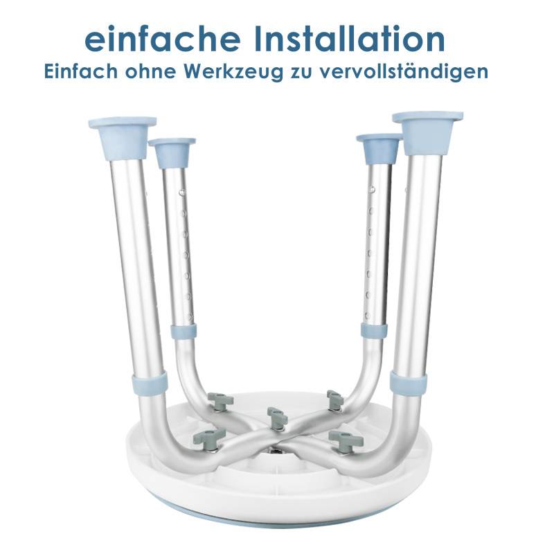 Duschhocker Badhocker Höhenverstellbar Duschstuhl bis 136kg Badsitz Anti-Rutsch 360°Drehbarer Rund