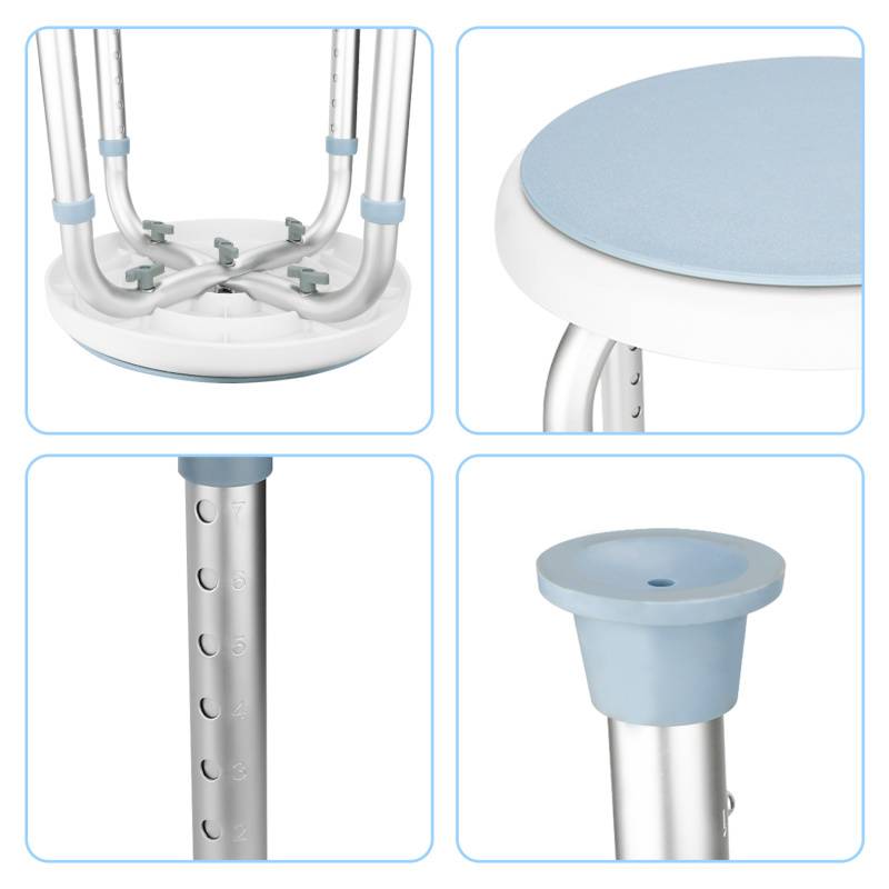 Duschhocker Badhocker Höhenverstellbar Duschstuhl bis 136kg Badsitz Anti-Rutsch 360°Drehbarer Rund