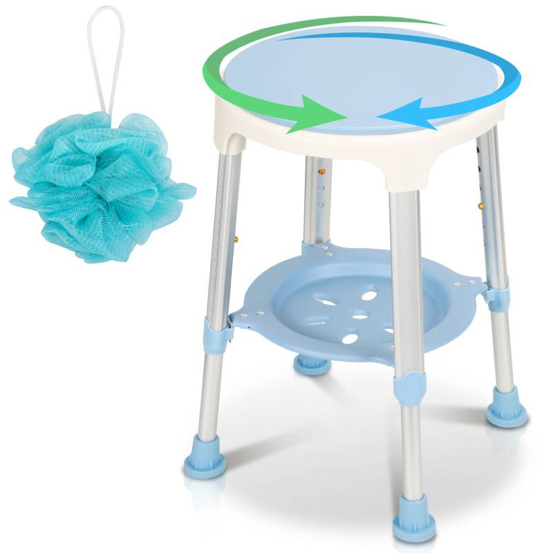 Duschhocker Badhocker Höhenverstellbar Duschstuhl bis 136kg Badsitz Anti-Rutsch mit Regal 360° Drehbar