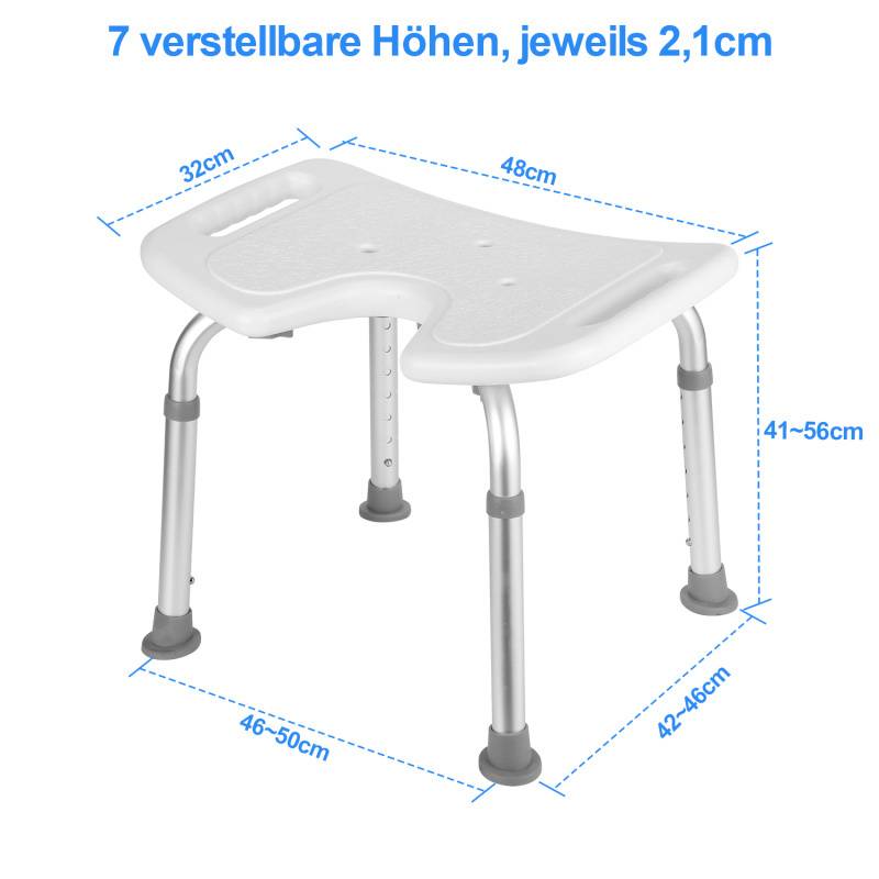 Duschhocker Badhocker Höhenverstellbar Duschstuhl bis 136kg Badsitz Anti-Rutsch U-förmige Sitzplatte
