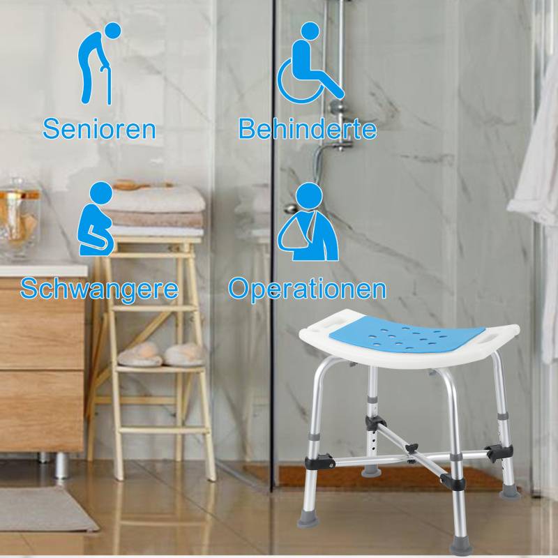 Duschhocker Badhocker Höhenverstellbar Duschstuhl - Überkreuzte Stützen Rechteckig bis 180kg