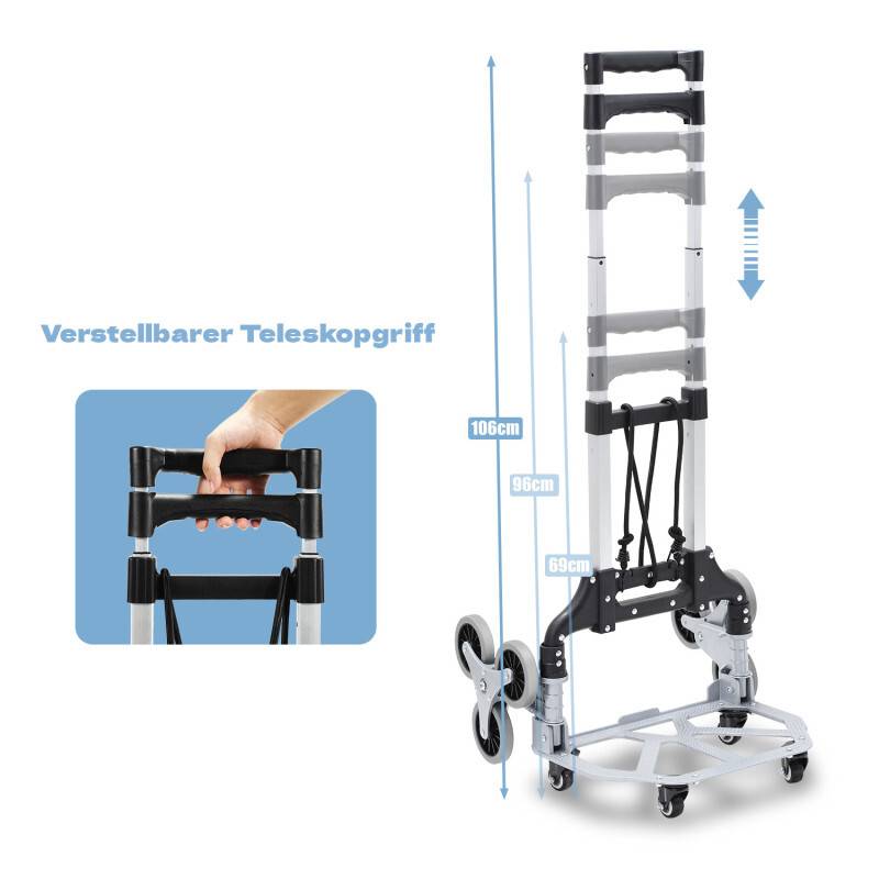 Treppensackkarre klappbar Gegenstände Treppenkarre Stapelkarre Treppen Sackkarre Transportkarre Treppensteiger bis 75kg Alu für Umzug und Schwere