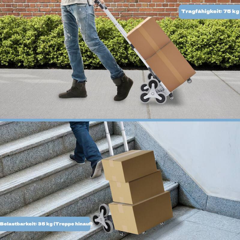 Treppensackkarre klappbar Gegenstände Treppenkarre Stapelkarre Treppen Sackkarre Transportkarre Treppensteiger bis 75kg Alu für Umzug und Schwere