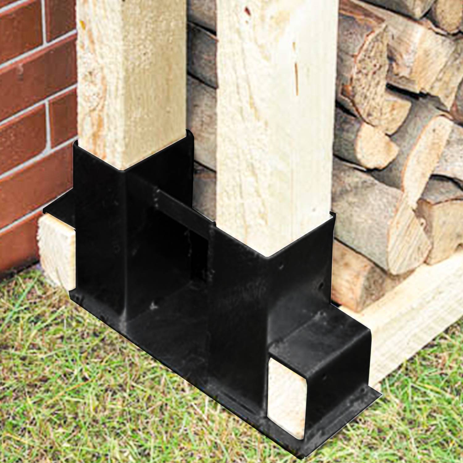 Holzstapelhilfe 4er Set, Stapelhilfe beschichteter Stahl, schwarz, DIY Holzunterstand für Kanthölzer, Holzaufbewahrung