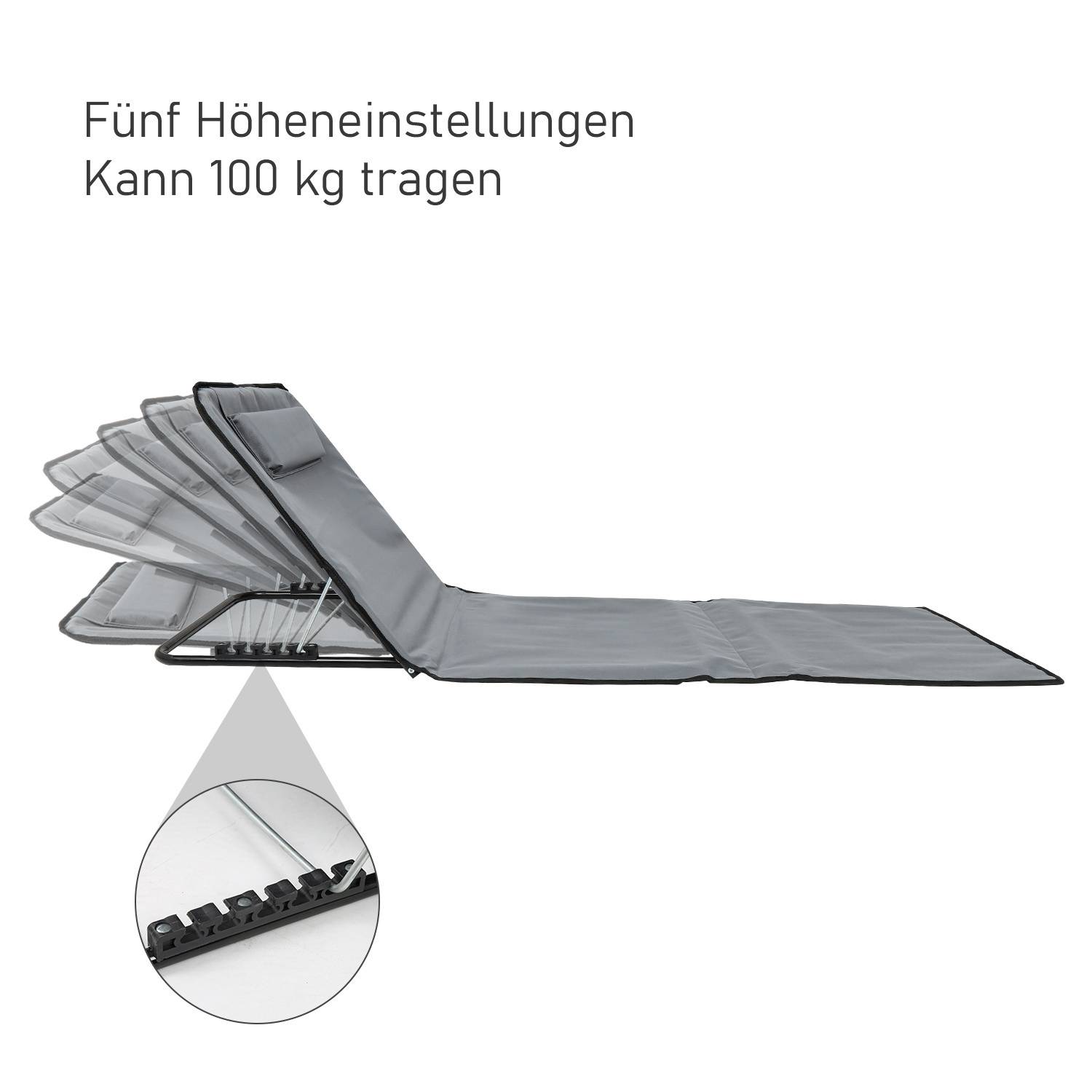1er Strandmatte Strandmatten StrandLiege Klappbare Mit Kissen Verstellbar 5,stufige Höhe mit Tragegurt,Grau