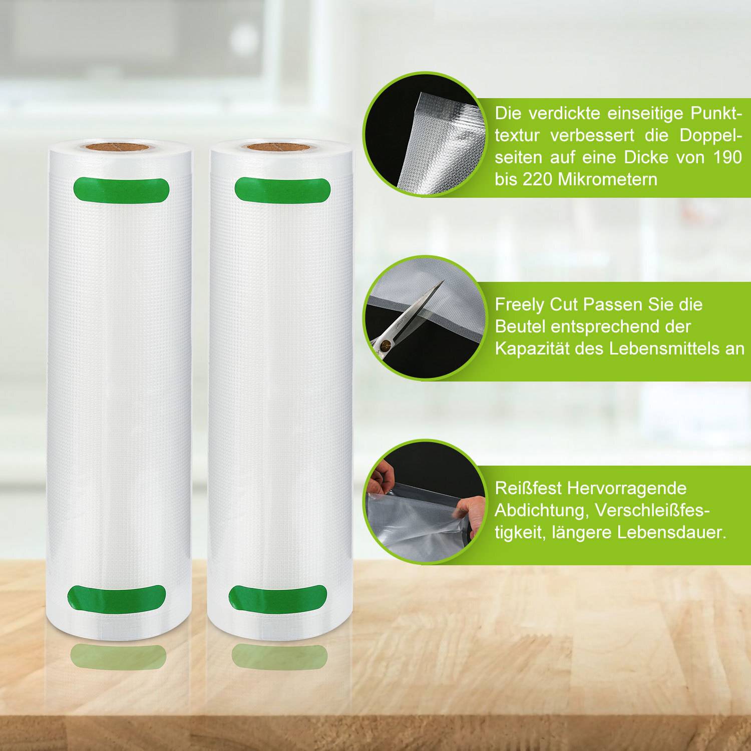 Vakuumrollen Vakuumbeutel 20 x 600 cm Vakuumfolie Vakuumierfolie Vakuumier + Beutel- 2x Vakuumrollen