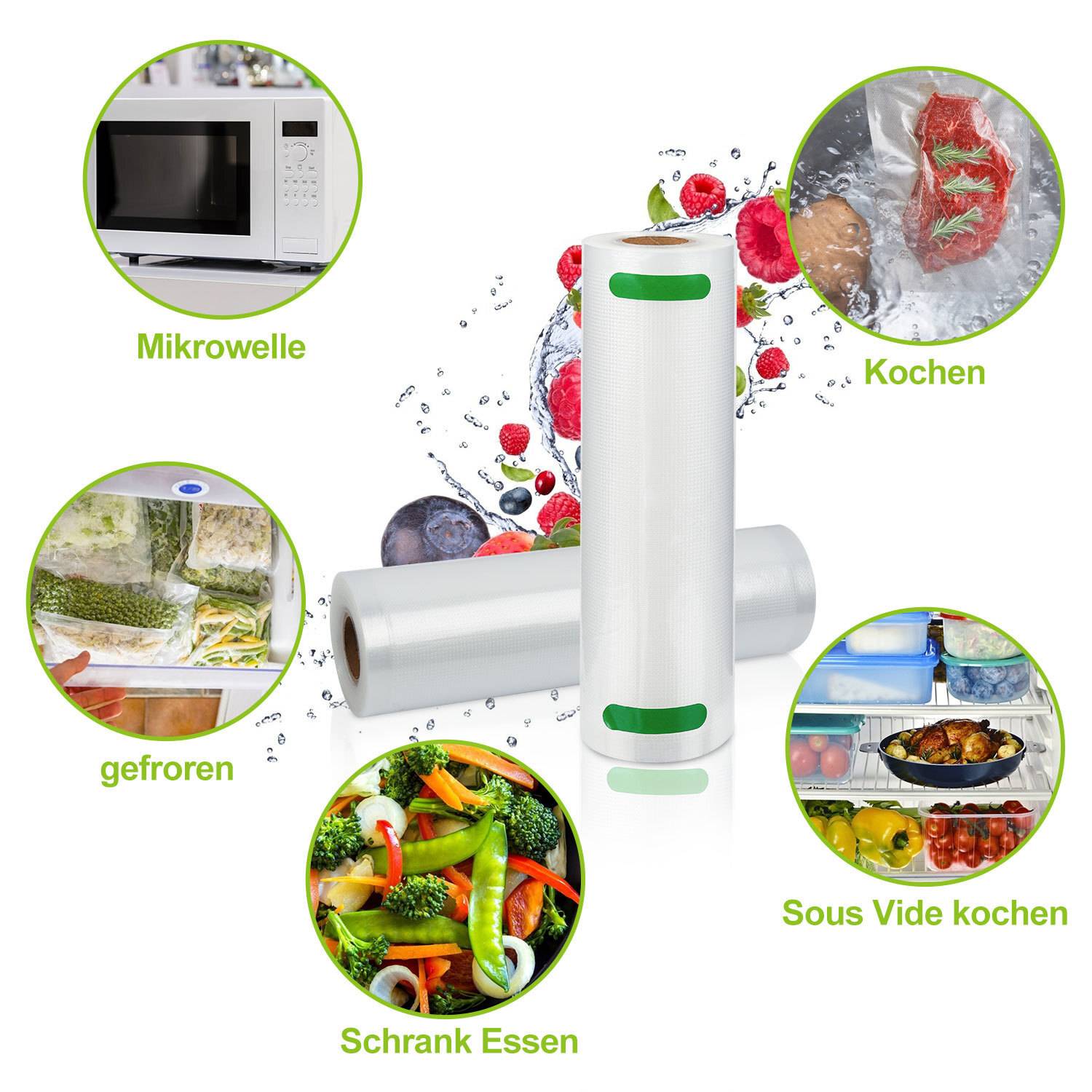 Vakuumrollen Vakuumbeutel 20 x 600 cm Vakuumfolie Vakuumierfolie Vakuumier + Beutel- 8x Vakuumrollen