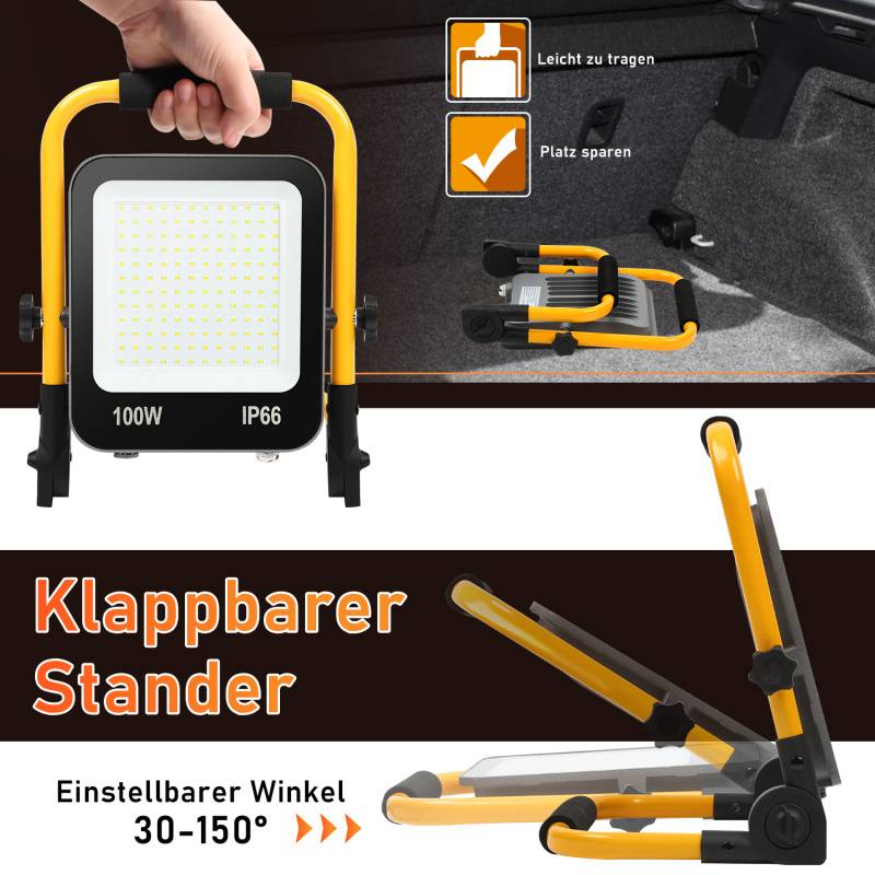 LED Baustrahler Fluter stativ Arbeitsleuchte 6000K LED Fluter Arbeitsscheinwerfer IP66 100W