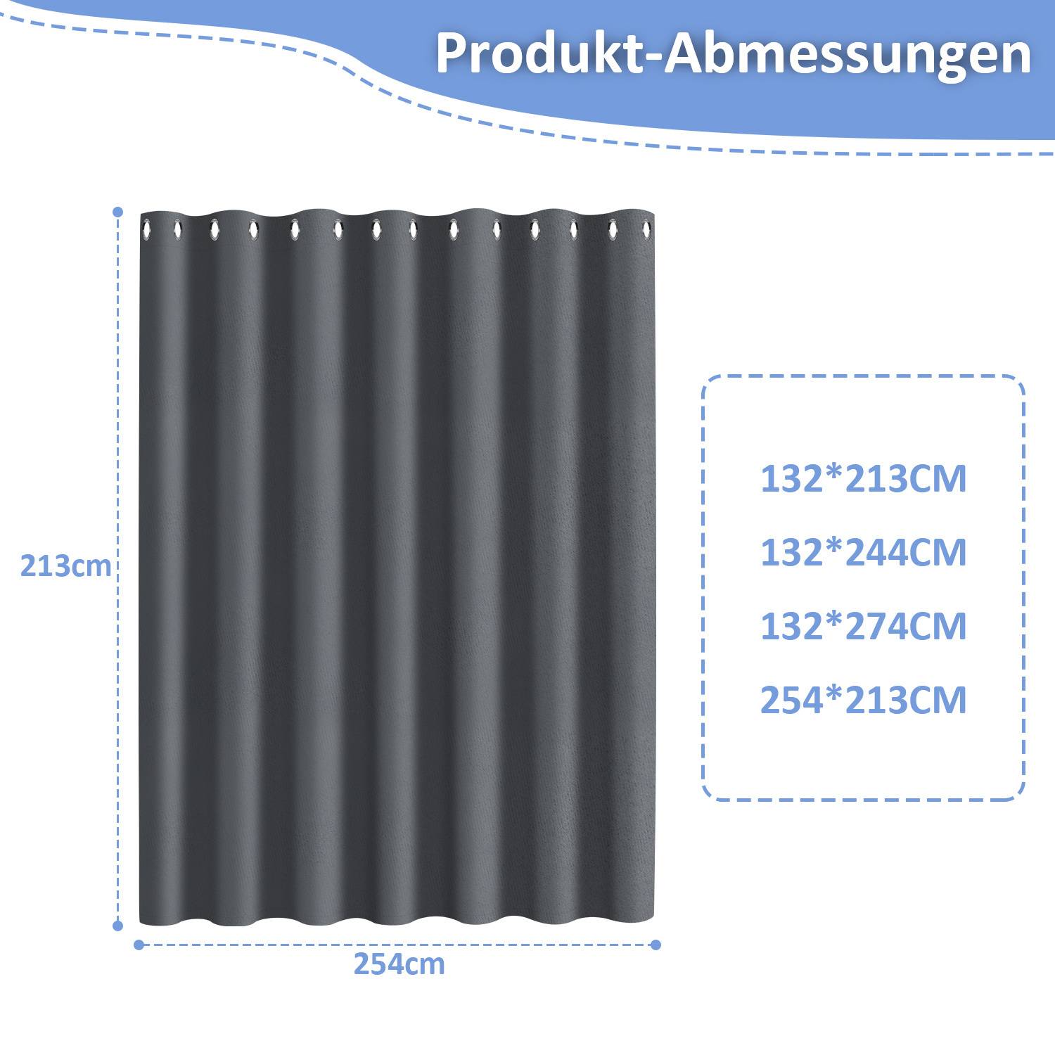 Outdoor Vorhang 2er-Set 254 x 213cm Gardinen Outdoorvorhänge Blickdicht mit Ösen, Garten Patio Balkon Wasserdicht, Dunkelgrau