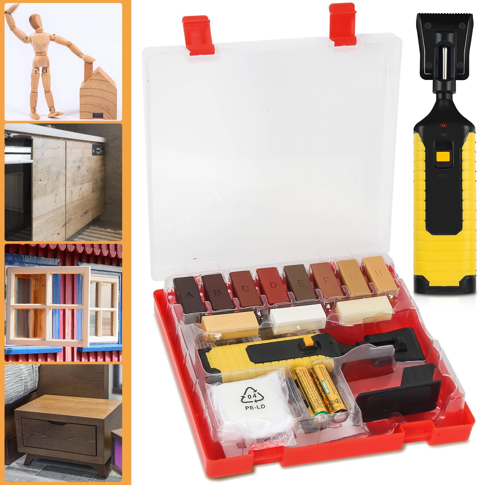 Holz Reparatur Set 17-teilig - 11 versch. Farbtöne - Wachs Reparatur Set für Holz Oberflächen aller Art und Fliesen Kacheln & Steingut Oberflächen