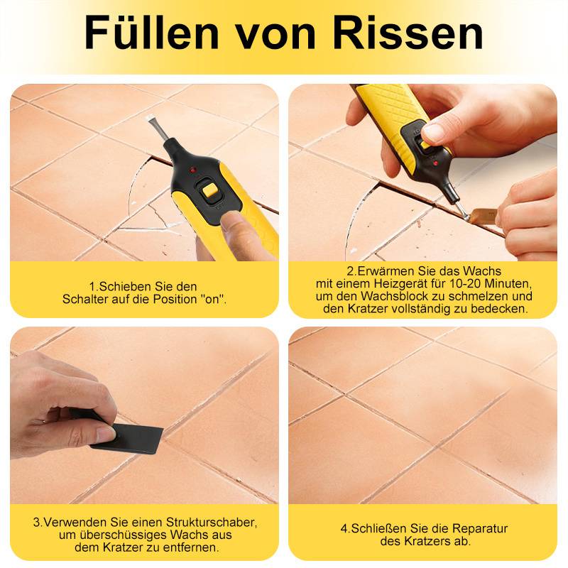 Reparatur-Set Fliesen Macken auf keramischen Oberflächen im Handumdrehen beseitigen kabellosen Wachsschmelzer Set 7-teilig 11 Wachsfarben