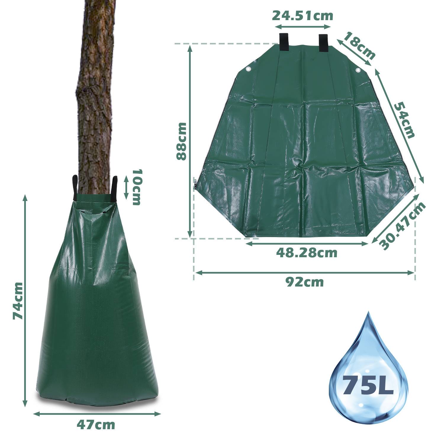 20er-Set Bewässerungssack 75 l, Tropfbewässerung 6–10 h, UV-beständiges PVC 500D, für Stämme von 5–20 cm