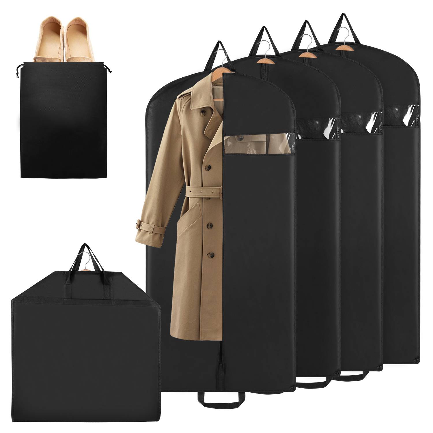 Kleidersack 5er 128x60cm Schutzhülle Kleiderhülle mit einem Griff schwarz Schuhsack