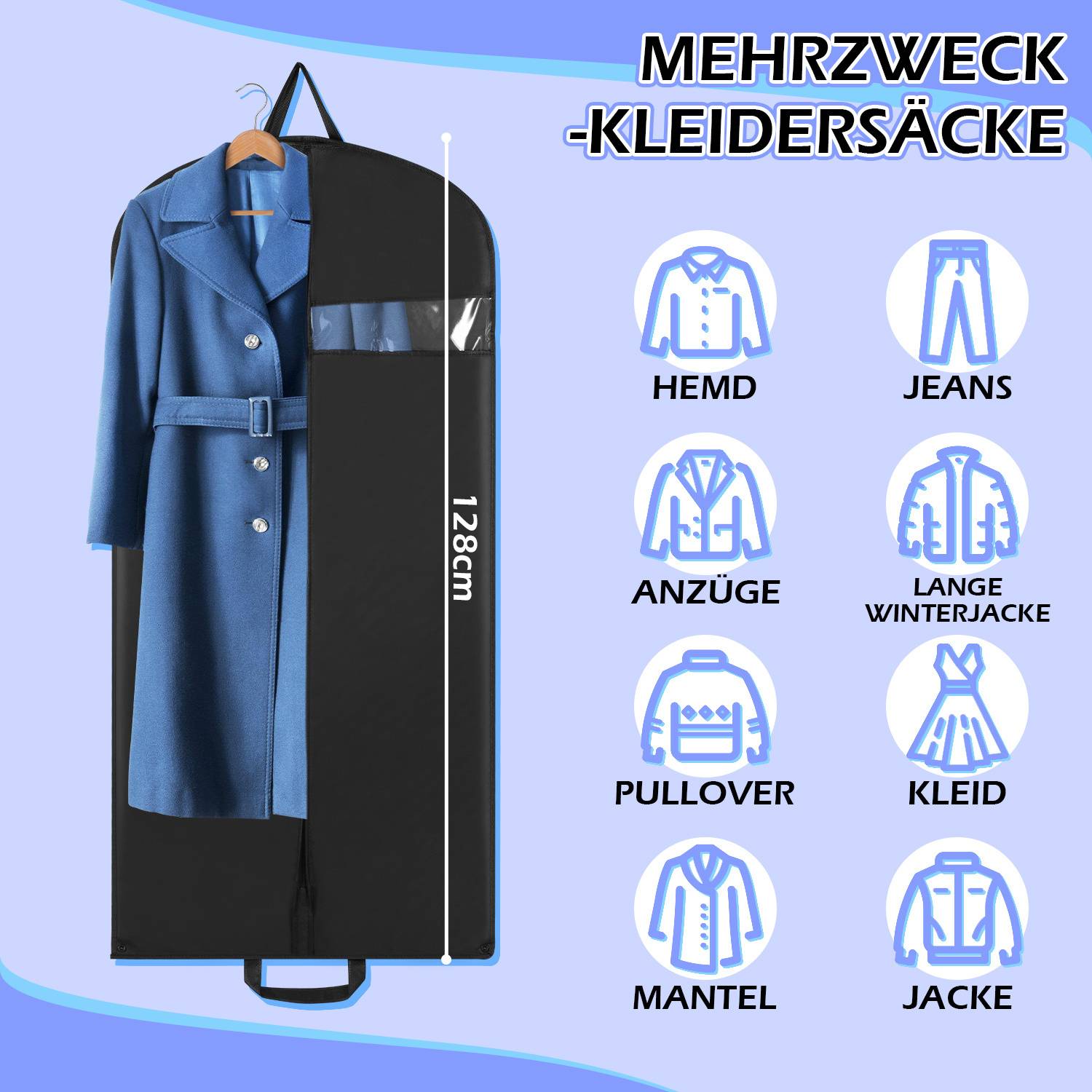 Kleidersack 5er 128x60cm Schutzhülle Kleiderhülle mit einem Griff schwarz Schuhsack