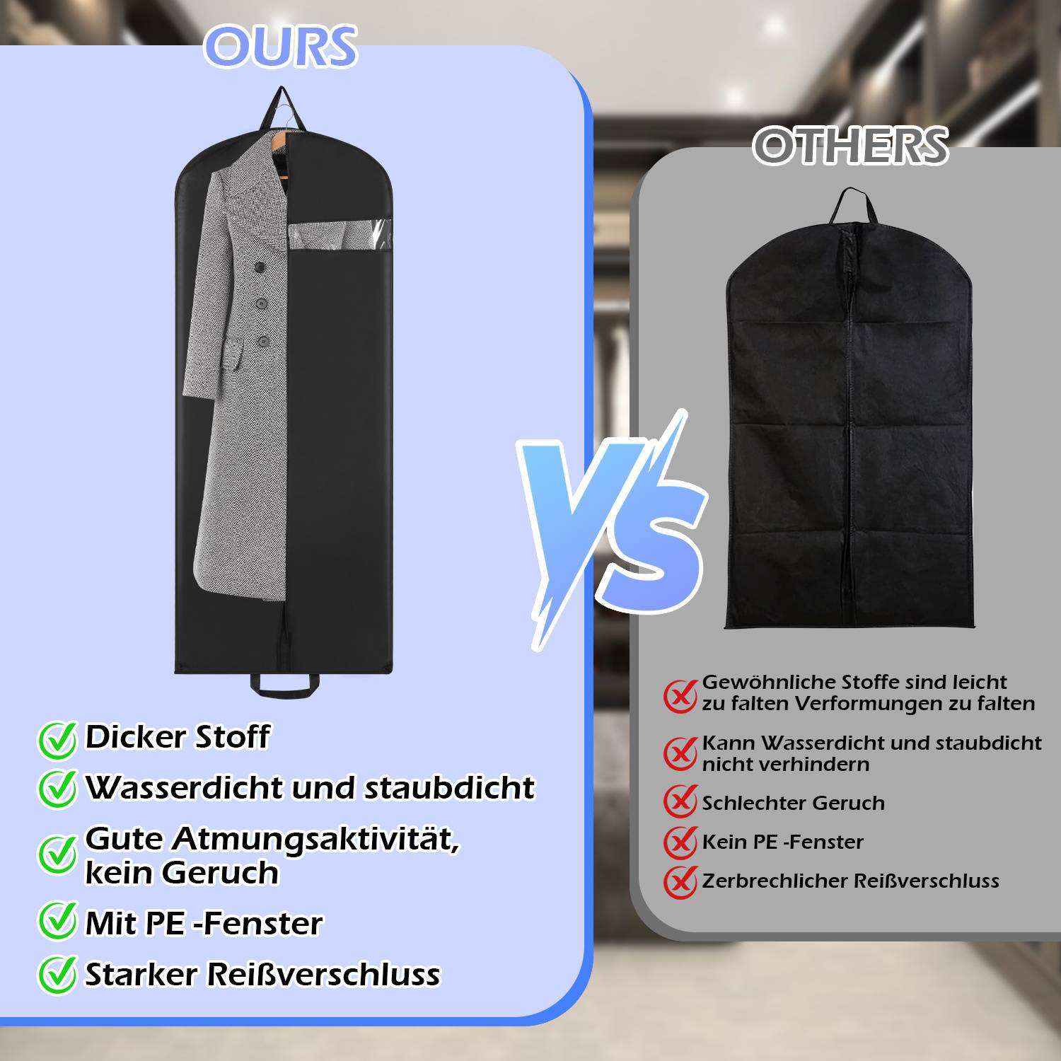 Kleidersack 5er 128x60cm Schutzhülle Kleiderhülle mit einem Griff schwarz Schuhsack