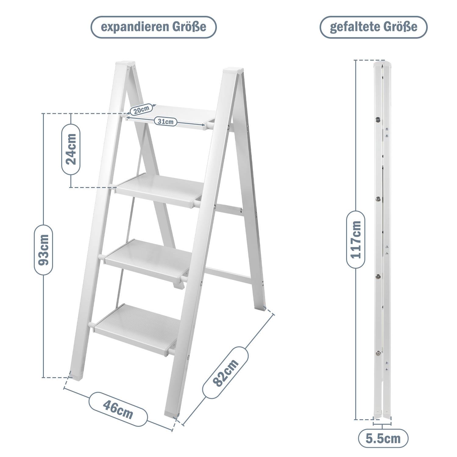 Klappleiter 4 Stufen Weiß Stehleiter Trittleiter Klapptritt Alu