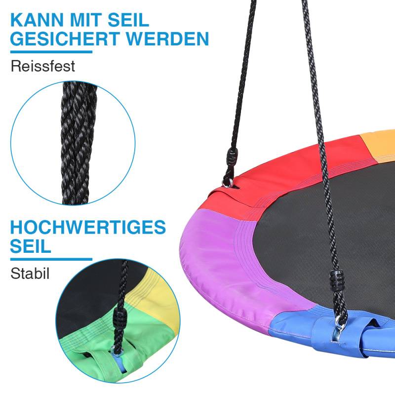 Nestschaukel Tellerschaukel Kinder Mehrkindschaukel Rundschaukel Gartenschaukel Baumschaukel bunt Kinder/Erwachsene Ø100cm