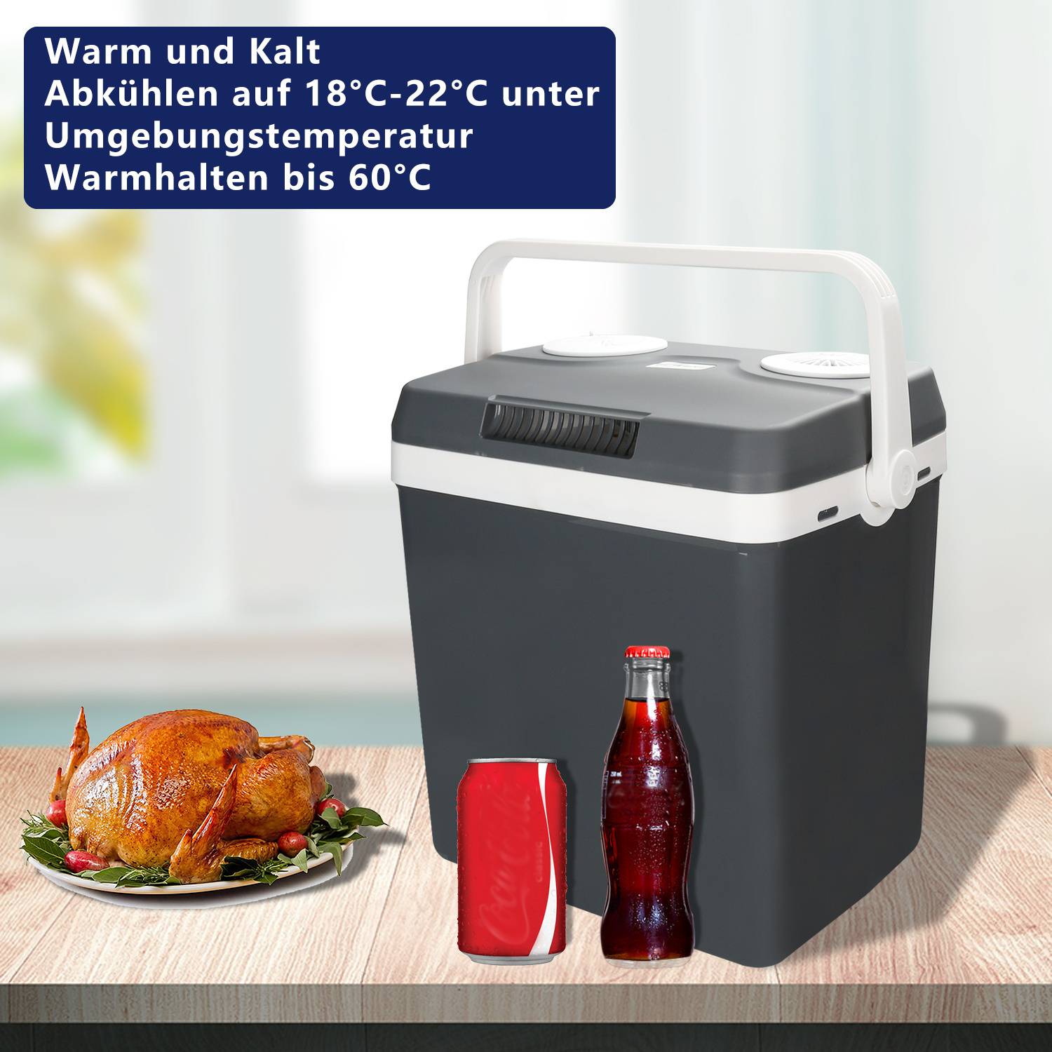 Kühlbox Elektrisch 32L Mini-Kühlschrank 230 V und 12 V für KFZ Auto Camping kühlt & wärmt mit ECO-Modus Kühltasche, Isoliertasche, Elektrische K