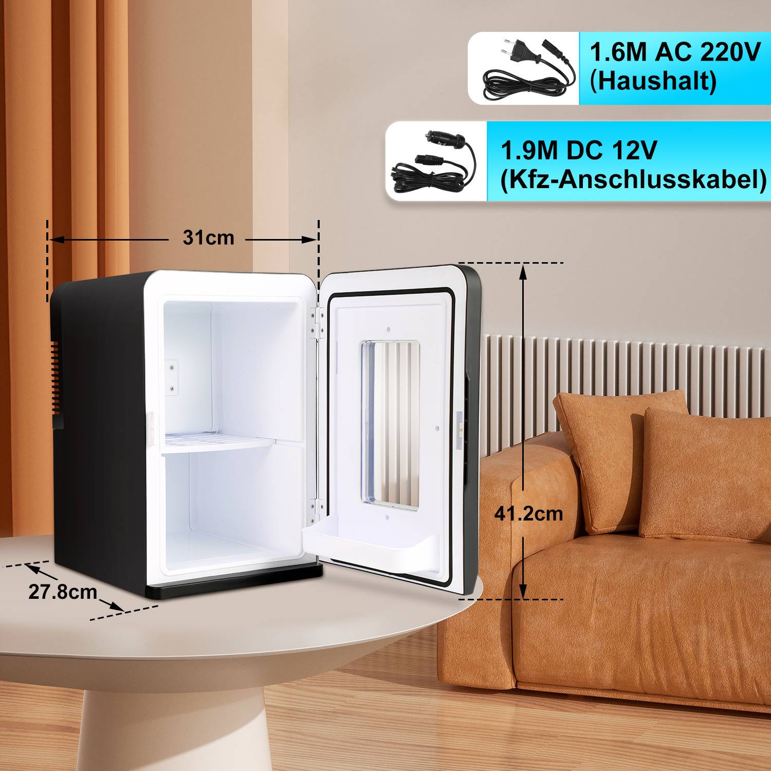 15L Mini Kühlschrank 2in1 Kühlbox Kühl und Heizfunktion Tragbarer AC DC 230V/12V Steckdose und Zigarettenanzünder Auto Camping