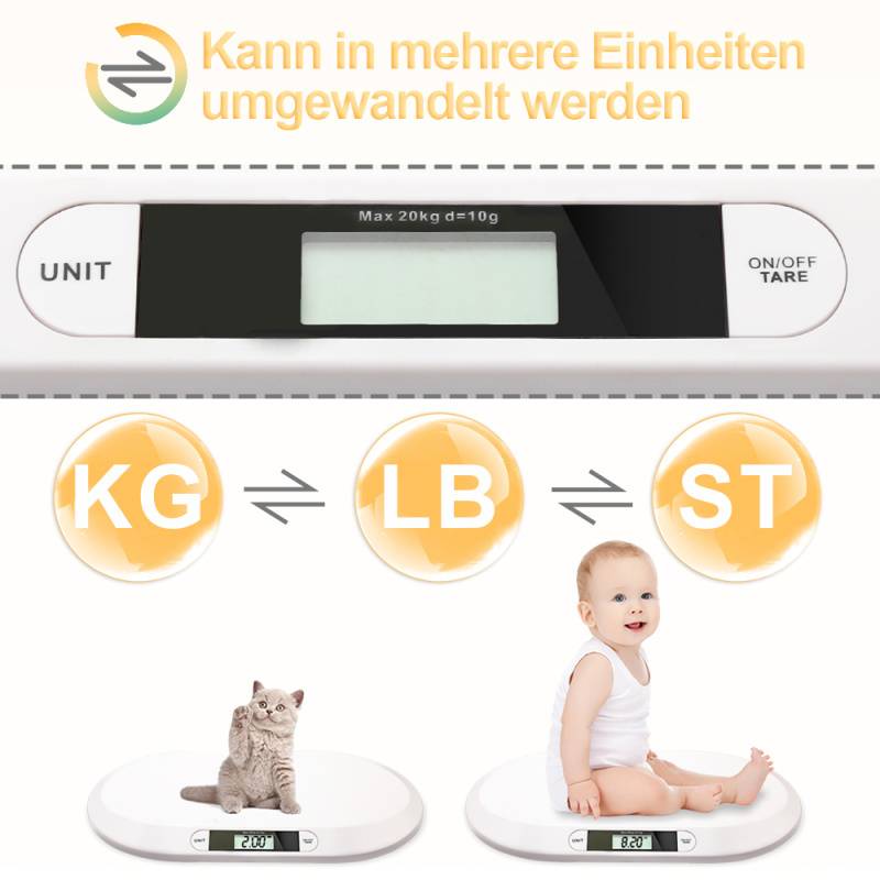 Babywaage multfunktionale Stillwaage Digital Kinderwaage Tragkraft, Säuglingswaage Tierwagge LED-Anzeige gebogene Oberfläche, Tara-und Haltefunktion