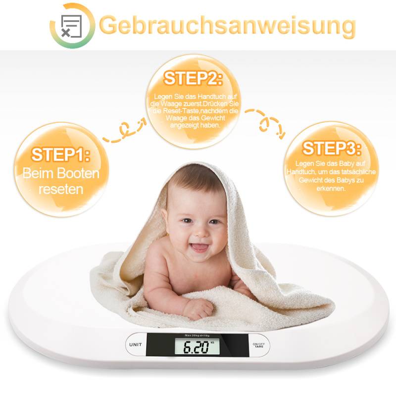 Babywaage multfunktionale Digital Kinderwaage Tragkraft Säuglingswaage Stillwaage Tierwagge LED-Anzeige gebogene Oberfläche, Tara-und Haltefunktion