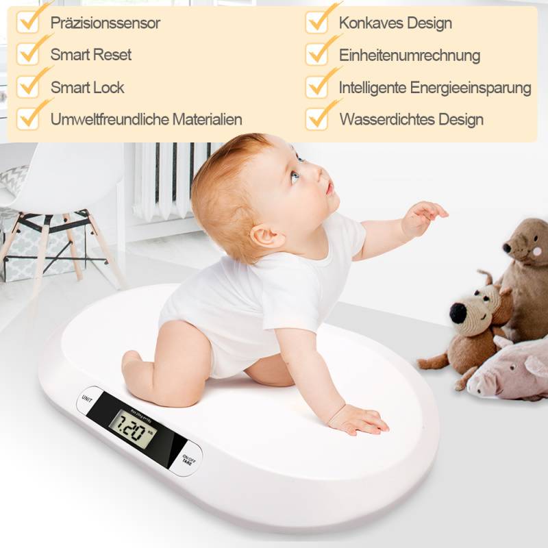 Babywaage multfunktionale Digital Kinderwaage Tragkraft Säuglingswaage Stillwaage Tierwagge LED-Anzeige gebogene Oberfläche, Tara-und Haltefunktion