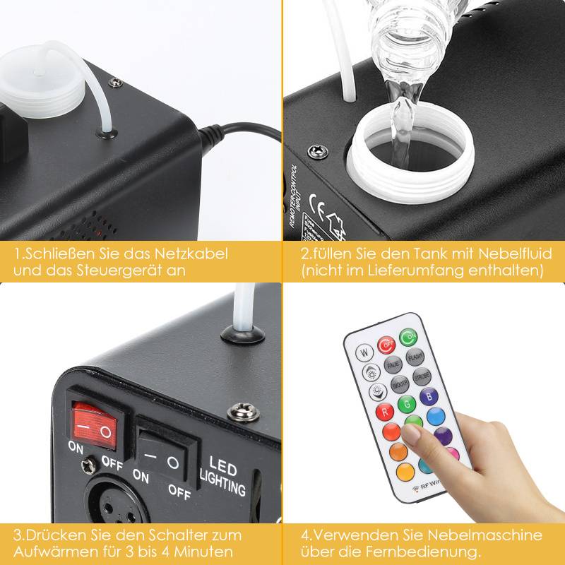 Nebelmaschine RGB LED Effektmaschine Fogger Bühnenlicht für DJ Disco Party Mit 2Fernbedienung Bühnenlicht 500w