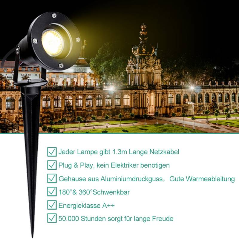 8X LED Gartenstrahler mit Erdspieß Gartenleuchte Gartenbeleuchtung Wasserdicht IP65 4W Warmweiß