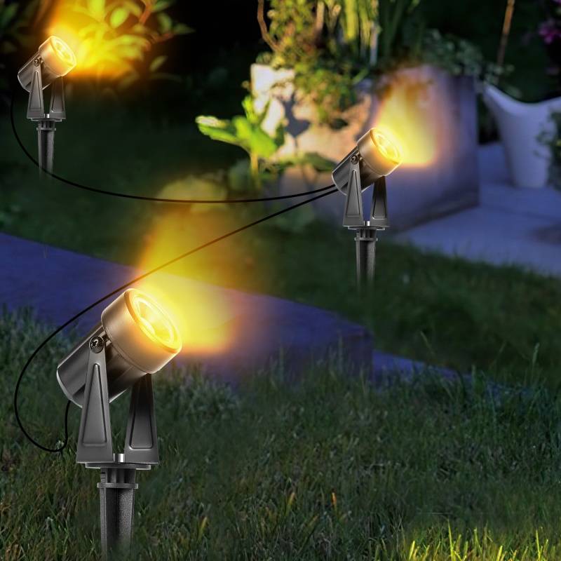 6tlg. LED Gartenstrahler mit Erdspieß, Außenstrahler Gartenbeleuchtung mit Stecker Wasserdicht IP65 Warmweiß