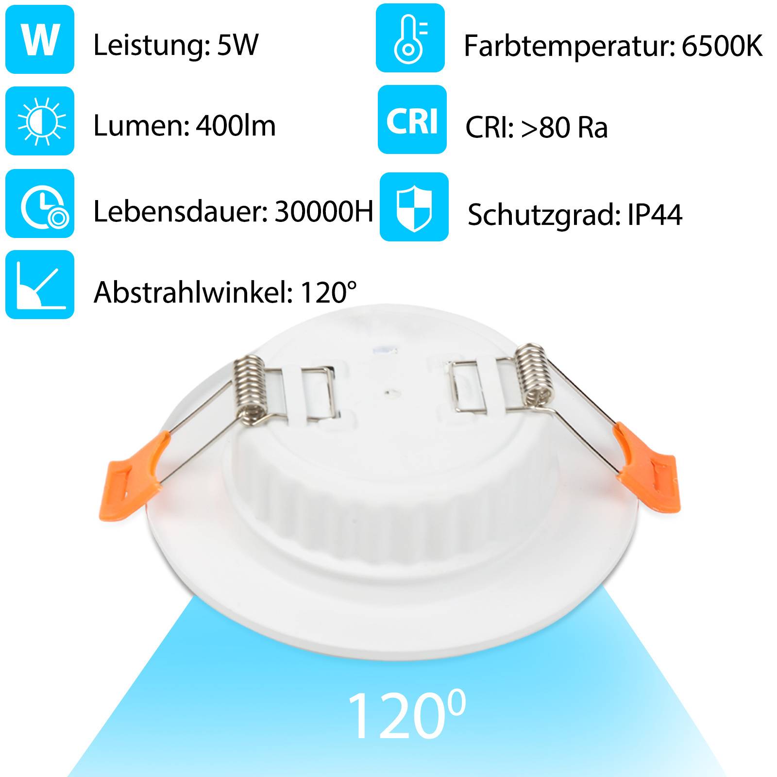 20er LED Einbaustrahler Deckeneinbauleuchte Set Einbauleuchte Deckenleuchte Einbauspot Deckenspot 400LM Kaltweiß 5W 6000K