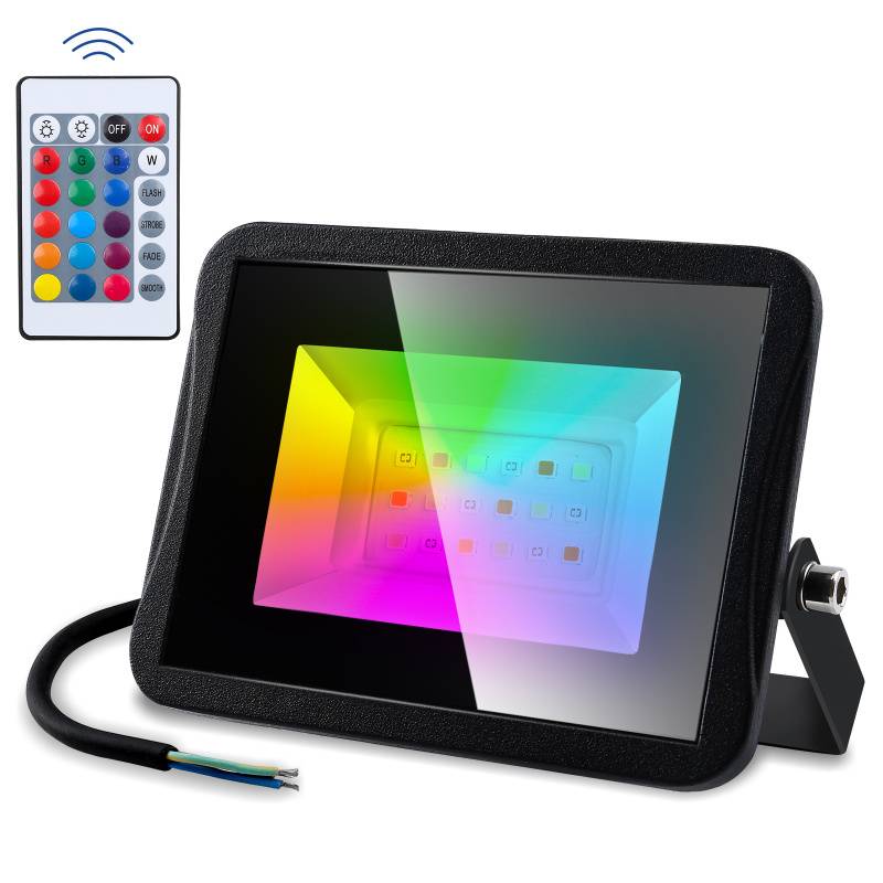 1X20W RGB LED Strahler mit Fernbedienung RGB Strahler Außenstrahler Flutlichtstrahler