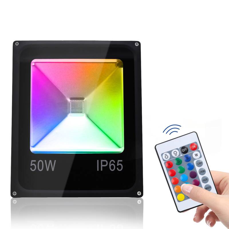1X50W RGB LED Strahler mit Fernbedienung RGB Strahler Außenstrahler Flutlichtstrahler