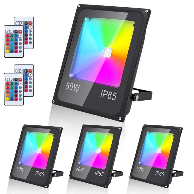 4X50W RGB LED Strahler mit Fernbedienung RGB Strahler Außenstrahler Flutlichtstrahler