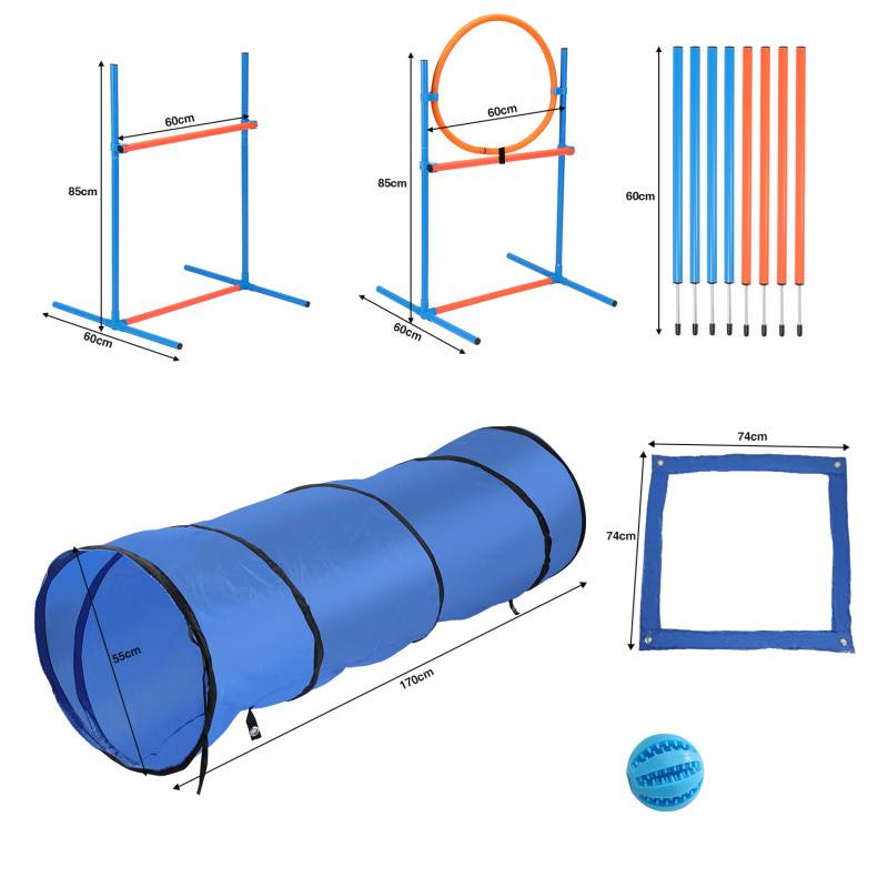 Hunde Agility Training Ausrüstungs Set Hundetraining Set Beweglichkeit Trainings Set Hundesport Tunnel Slalomstangen, Einstellbar Sprungring Set