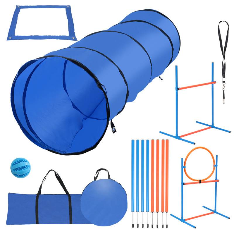 Hunde Agility Ausrüstung für Hunde Training Agility Set mit Slalomstangen, Einstellbar Sprungring, Hochsprungstange, Hundetunnel, uadratischen Pause