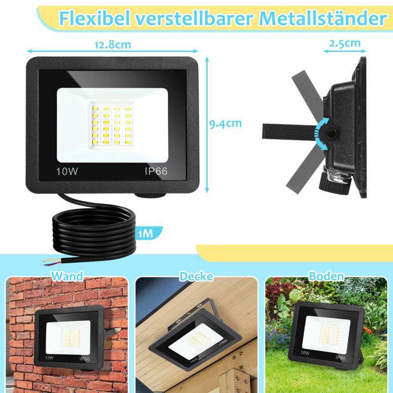 LED Baustrahler 2X 10W 3000/4000/6501K FLED Fluter Floodlight Außen Strahler Scheinwerfer