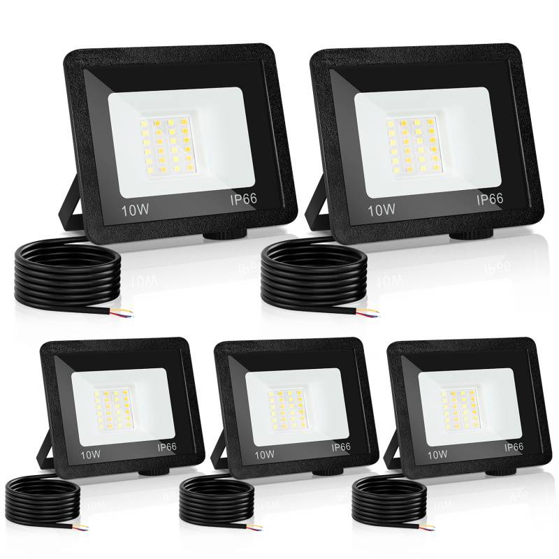 LED Fluter LED Baustrahler 5X 10W 3 Farbe 3000/4000/6500K Floodlight mit IP66 Wasserdicht