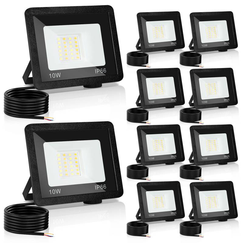 LED Fluter LED Baustrahler 10X 10W 3 Farbe 3000/4000/6500K Floodlight mit IP66 Wasserdicht