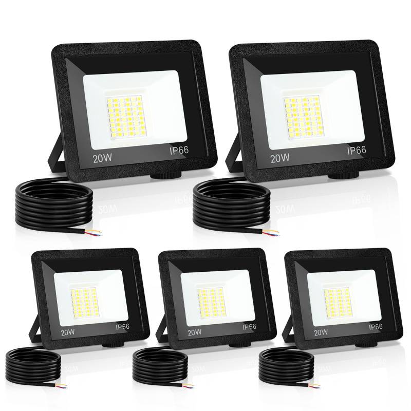 LED Fluter LED Baustrahler 5X 20W 3 Farbe 3000/4000/6500K Floodlight mit IP66 Wasserdicht