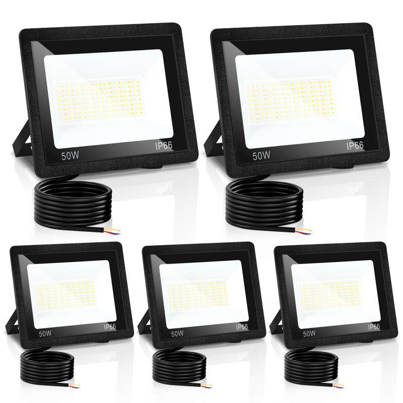 LED Fluter LED Baustrahler 5X 50W 3 Farbe 3000/4000/6500K Floodlight mit IP66 Wasserdicht