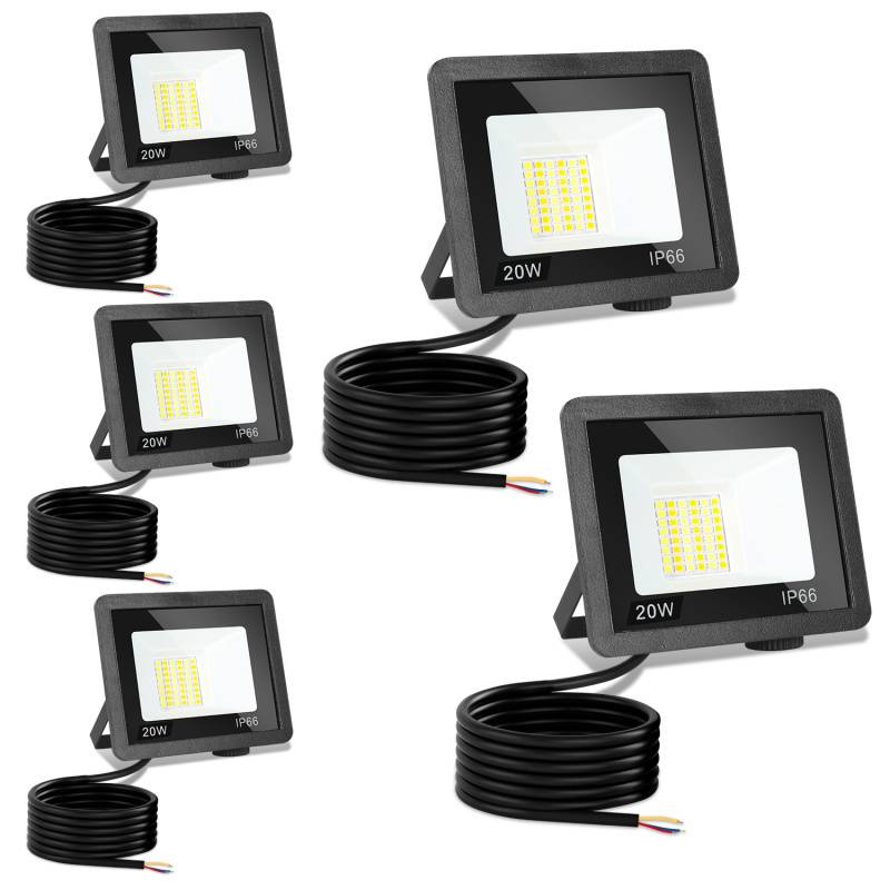 LED Baustrahler 5X 20W 3000/4000/6506K FLED Fluter Floodlight Außen Strahler Scheinwerfer