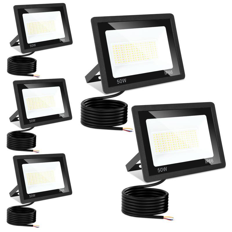 LED Baustrahler 5X 50W 3000/4000/6512K FLED Fluter Floodlight Außen Strahler Scheinwerfer