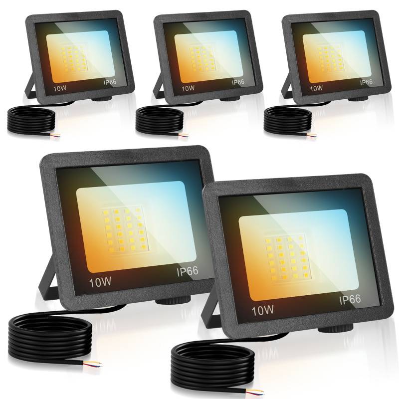LED Fluter LED Strahler LED Baustrahler 5X 10W 3 Farbe 3000/4000/6500K Floodlight mit IP66 Wasserdicht