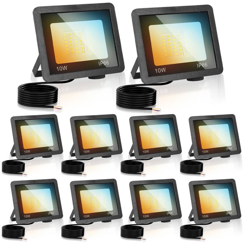 LED Fluter LED Strahler LED Baustrahler 10X 10W 3 Farbe 3000/4000/6500K Floodlight mit IP66 Wasserdicht