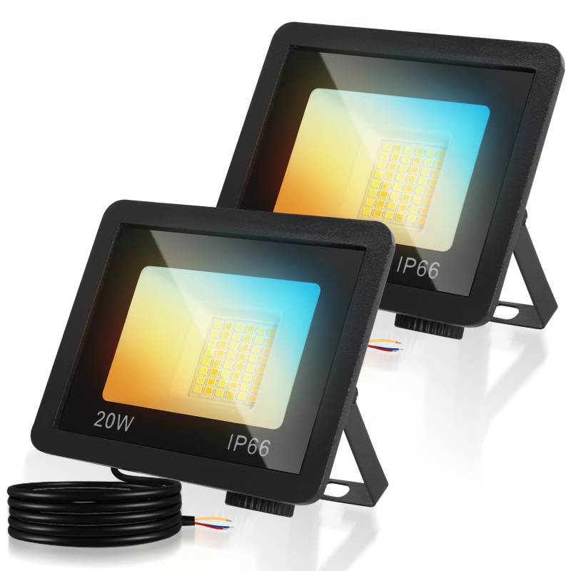 LED Fluter LED Strahler LED Baustrahler 2X 20W 3 Farbe 3000/4000/6500K Floodlight mit IP66 Wasserdicht