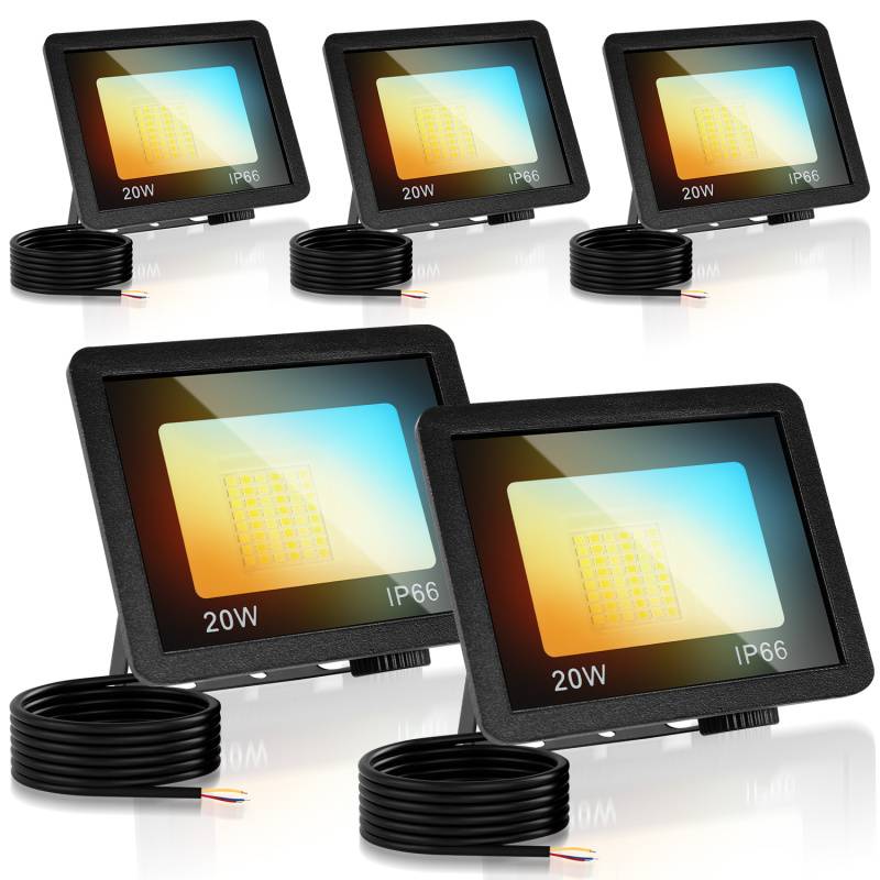 LED Fluter LED Strahler LED Baustrahler 5X 20W 3 Farbe 3000/4000/6500K Floodlight mit IP66 Wasserdicht