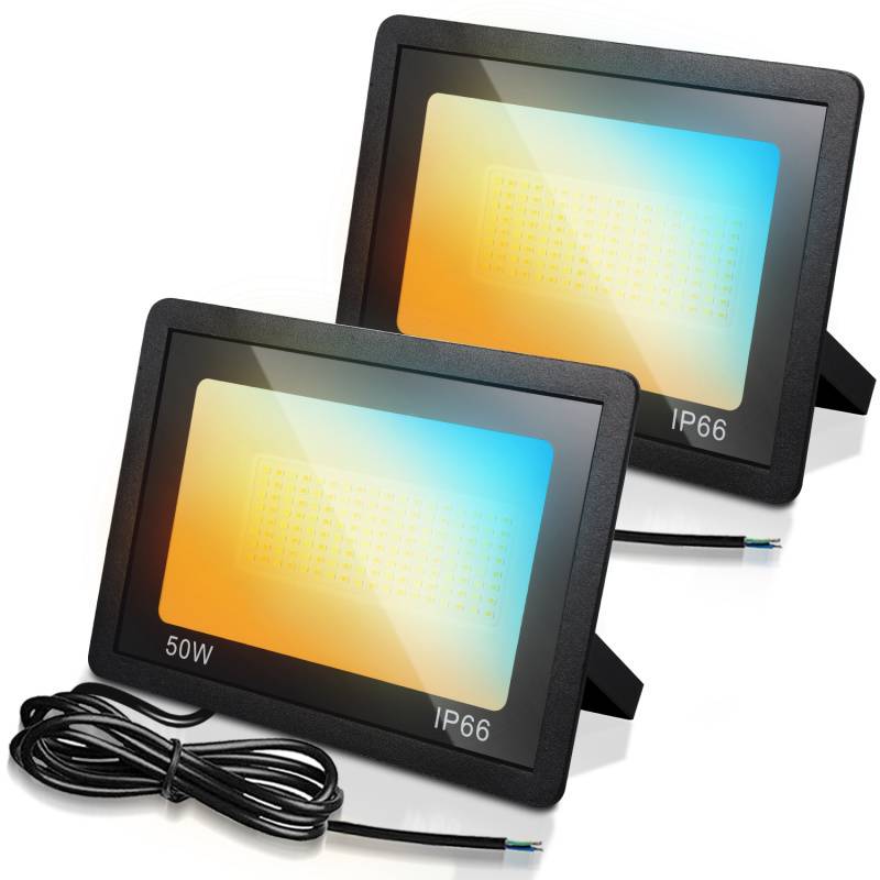 LED Fluter LED Strahler LED Baustrahler 2X 50W 3 Farbe 3000/4000/6500K Floodlight mit IP66 Wasserdicht