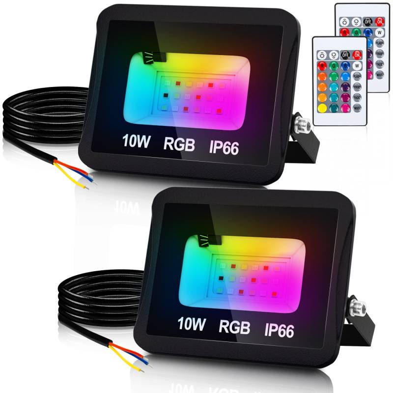 10W RGB fluter mit Fernbedienung RGB LED Strahler RGB LED Außenstrahler IP66 Wasserdicht 2 Stück