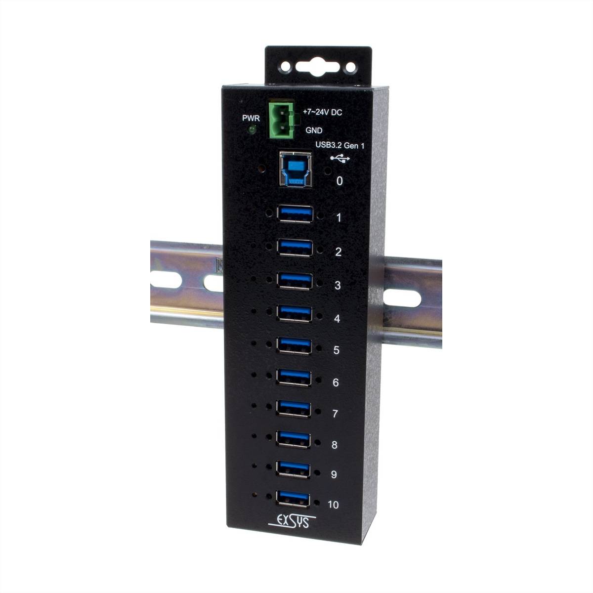 EXSYS EX-1580SHMVS Managed, Netzwerk-teilbarer 10-Port USB 3.2 Gen 1 Metall HUB, 15KV ESD Schutz USB