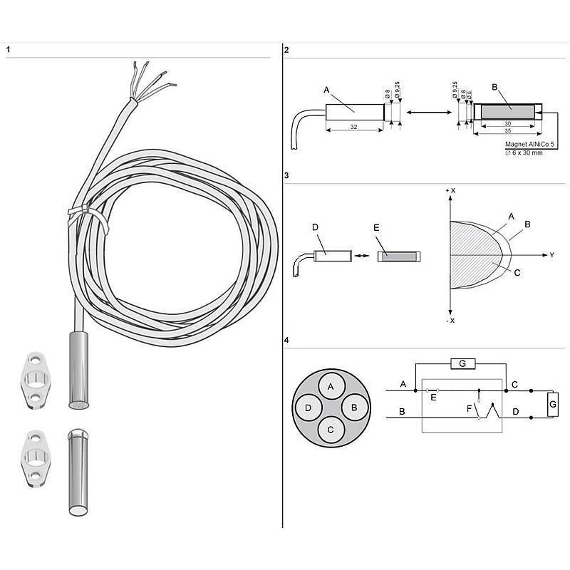 Aritech DC128 Einbaumagnetkontakt, weiß, 2m, VdS-C, VdS-C Industrie Einbaumagnetkontakt (EN Grad 3) | Anschlußkabel LIY